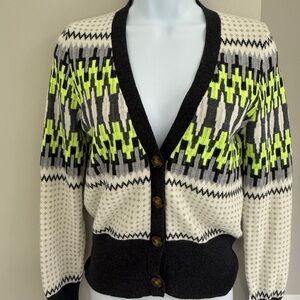 Wispr Cardigan Sweater with Neon Geometric Pattern